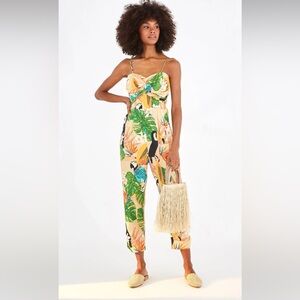 Farm Rio Beach Palm Toucan Papaya Tropical Jumpsuit size Small